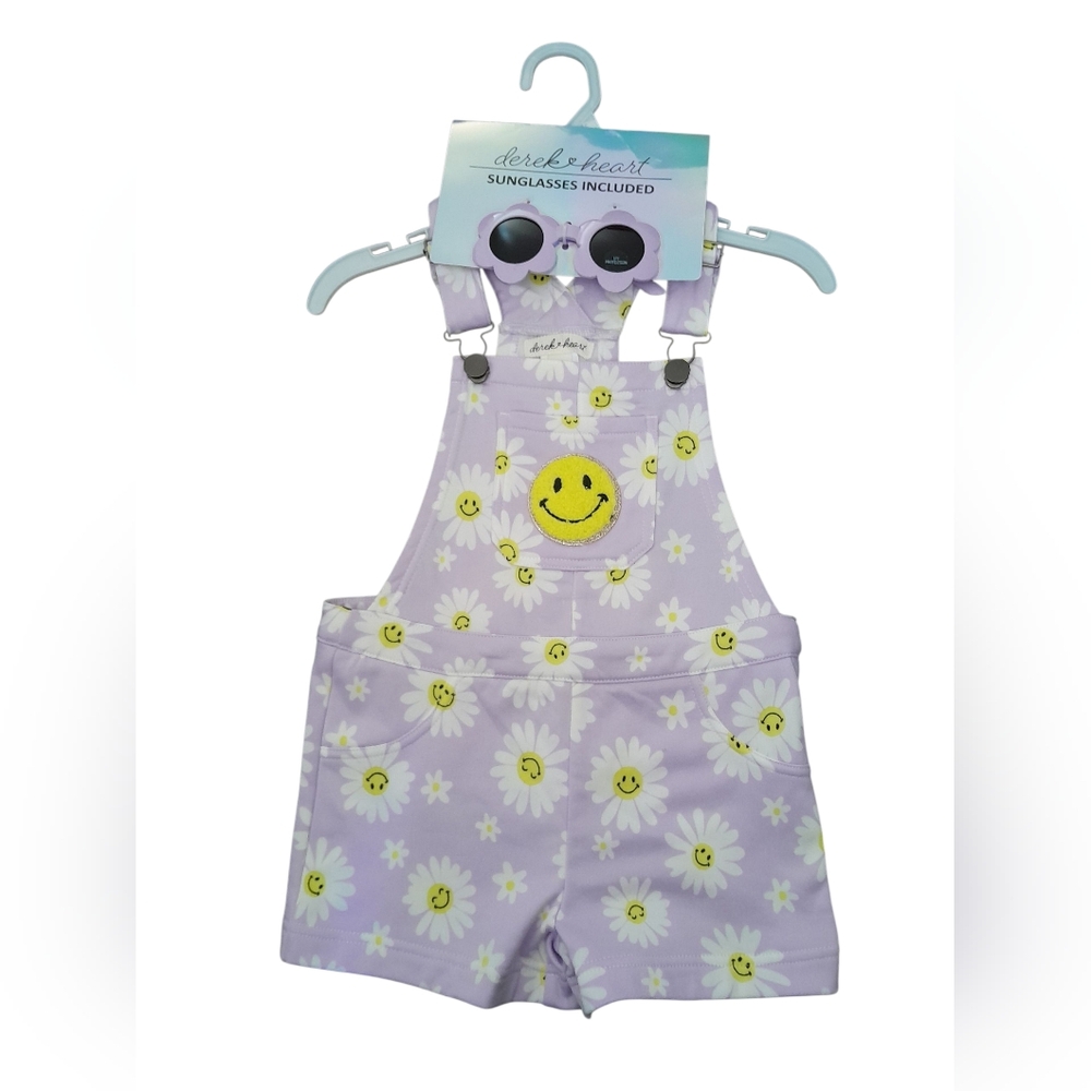 Derek Heart Lavender Overalls with Smiley and Daisy Print
